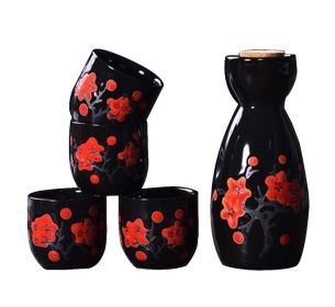 5 Pcs Ceramic Japanese Sake Set Traditional Tokkuri Bottle & 4 Ochoko Cups