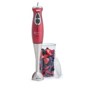 Betty Crocker Two Speed Hand Blender with Included Beaker ~ Red