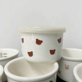 Children's Ceramic Bowl with lid (Option: White & Allover Printed Bear)