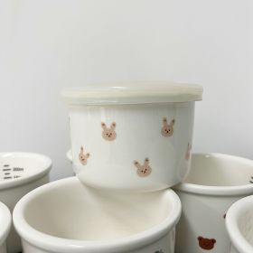 Children's Ceramic Bowl with lid (Option: White & Allover Printed Rabbit)